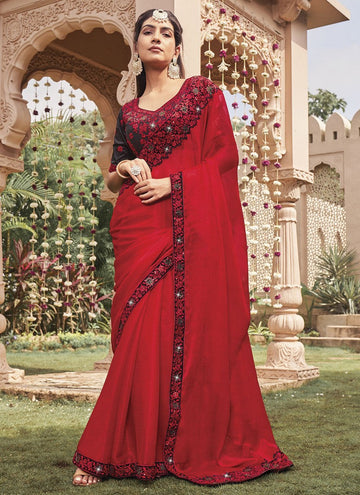 Elegant Red Color Shimmer Fabric Designer Saree