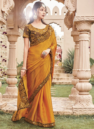 Elegant Mustard Color Shimmer Fabric Designer Saree