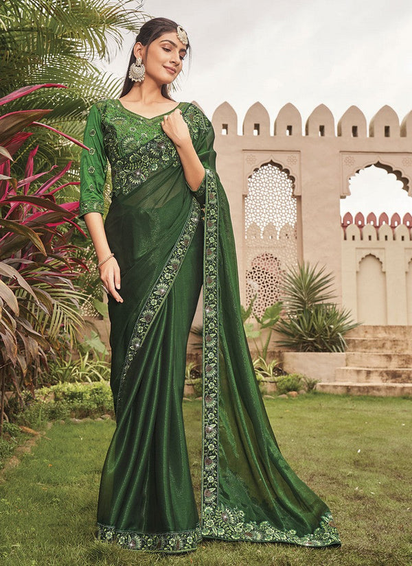 Elegant Green Color Shimmer Fabric Designer Saree