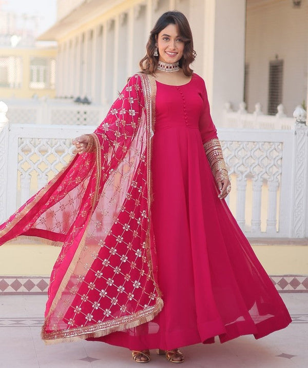 Superb Pink Color Georgette Fabric Gown