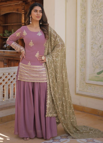 Beautiful Purple Color Georgette Fabric Designer Suit