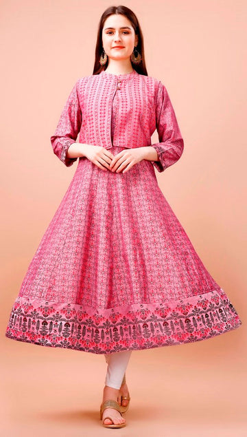 Striking Pink Color Cotton Fabric Designer Kurti