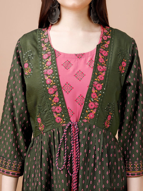 Striking Green Color Cotton Fabric Designer Kurti