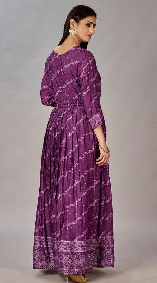 Striking Purple Color Muslin Fabric Gown