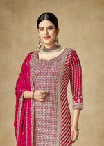 Tasteful Pink Color Chinon Fabric Sharara Suit