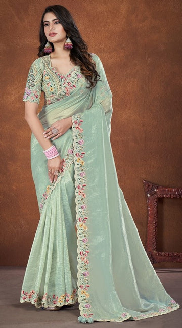 Ideal Green Color Silk Fabric Readymade Saree