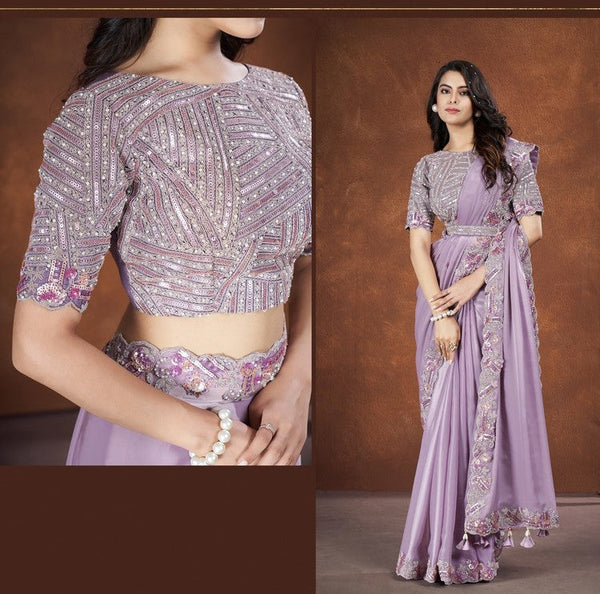 Ideal Purple Color Silk Fabric Readymade Saree