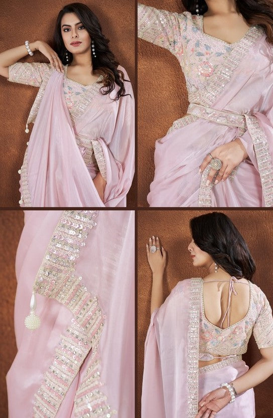 Ideal Pink Color Silk Fabric Readymade Saree