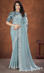 Ideal Aqua Color Silk Fabric Readymade Saree