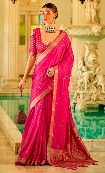 Beauteous Pink Color Satin Fabric Partywear Saree