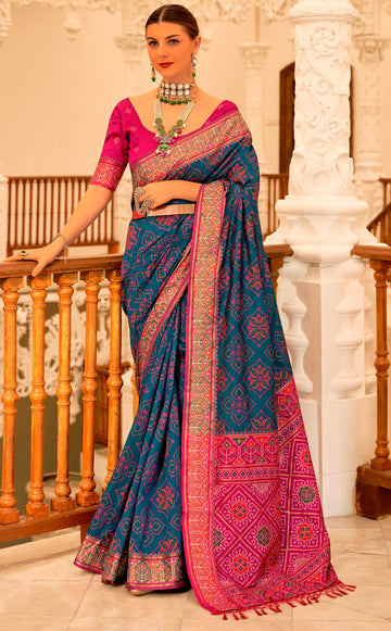 Beauteous Teal Color Banarasi Fabric Partywear Saree
