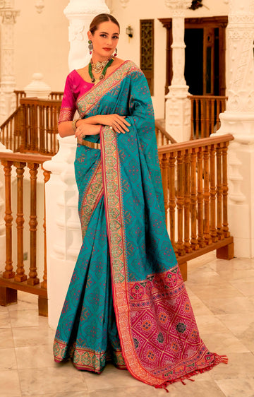Beauteous Turquoise Color Banarasi Fabric Partywear Saree