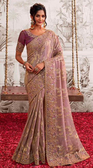 Beauteous Purple Color Viscose Fabric Partywear Saree