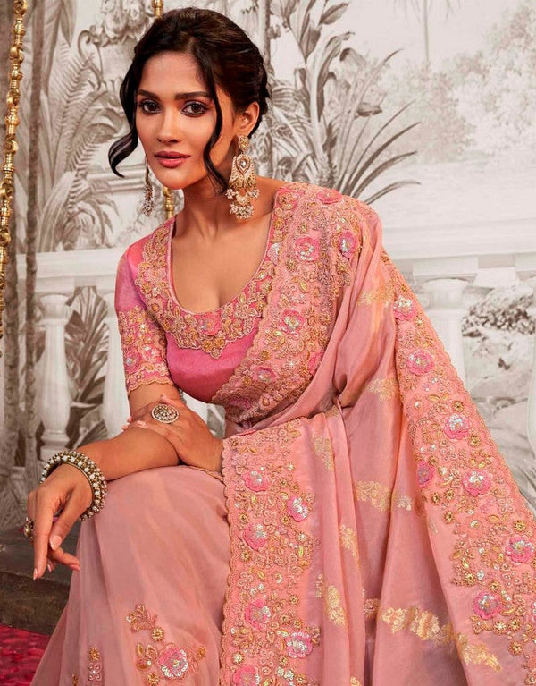 Beauteous Pink Color Georgette Fabric Partywear Saree