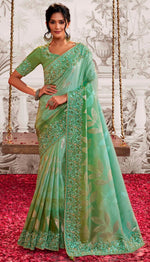 Beauteous Green Color Viscose Fabric Partywear Saree