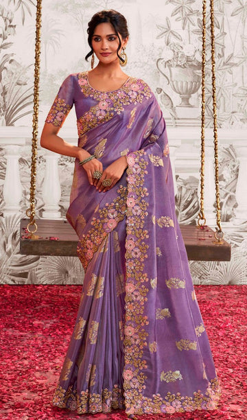 Beauteous Purple Color Viscose Fabric Partywear Saree