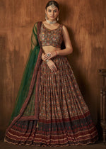 Stunning Brown Color Georgette Fabric Party Wear Lehenga