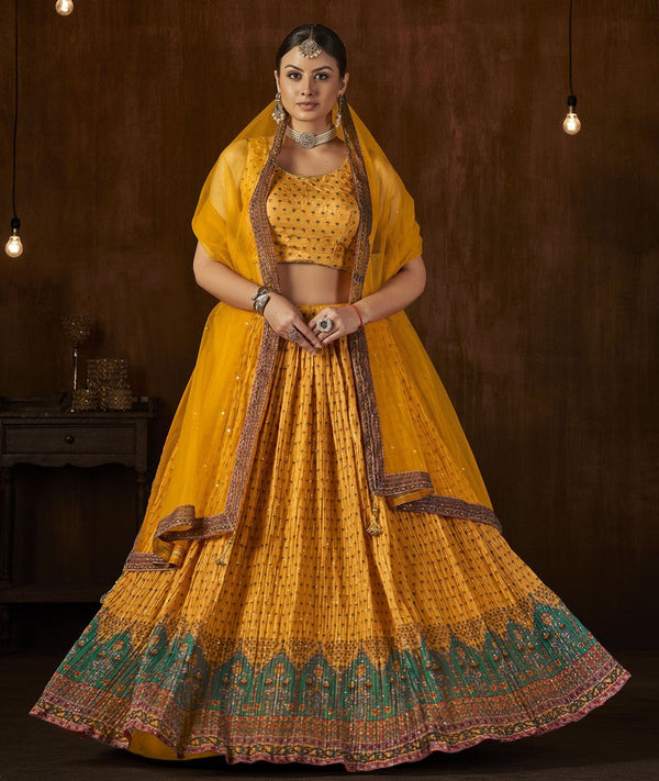 Stunning Yellow Color Georgette Fabric Party Wear Lehenga