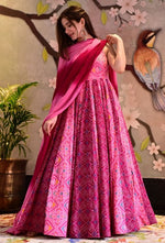 Stunning Pink Color Silk Fabric Gown