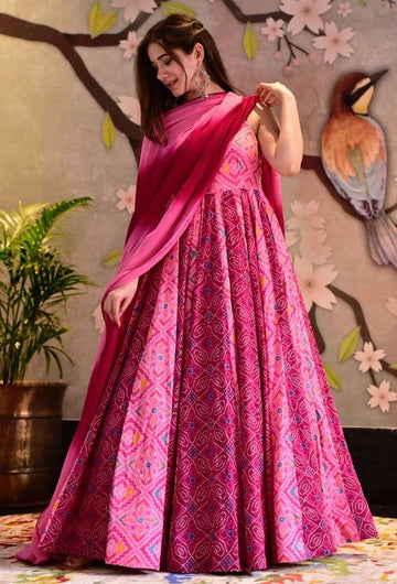 Stunning Pink Color Silk Fabric Gown