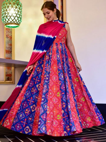 Stunning Multi Color Silk Fabric Gown