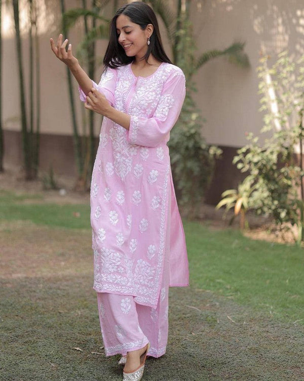 Lovely Pink Color Rayon Fabric Casual Kurti with Bottom