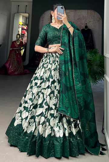 Lovely Green Color Tussar Fabric Party Wear Lehenga