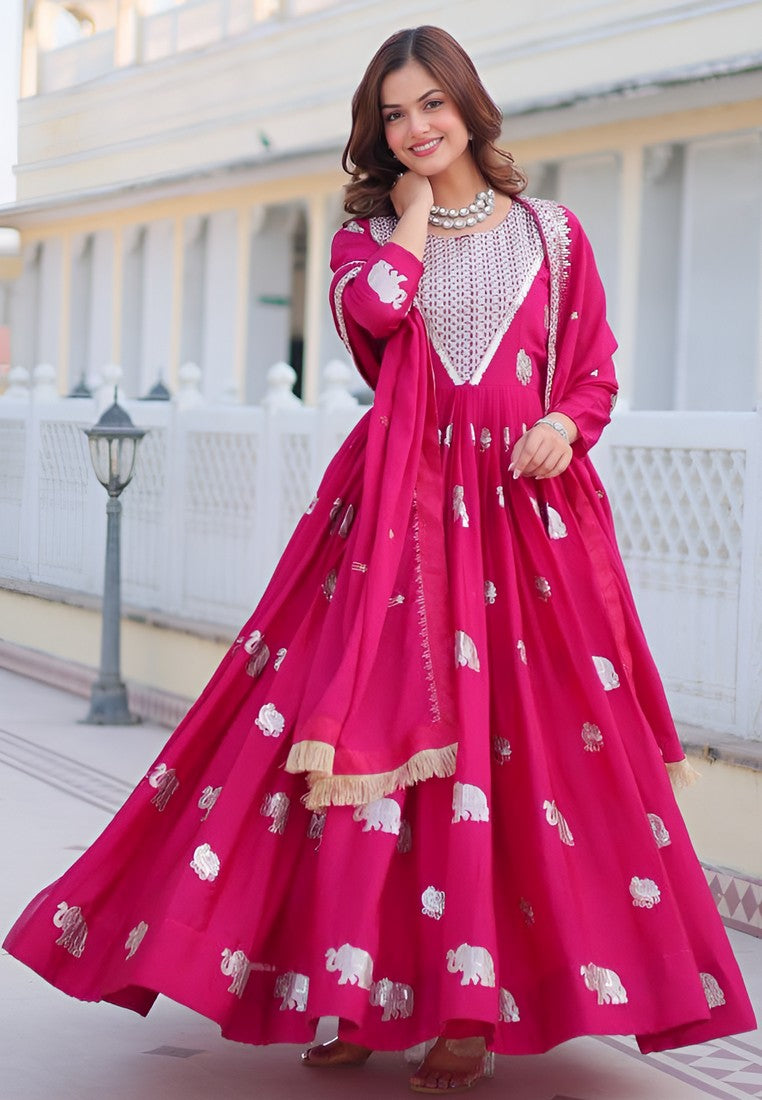 Beautiful Pink Color Georgette Fabric Gown Desi Ethnicity