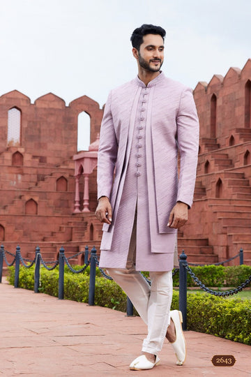 Classy Purple Color Art Silk Fabric Mens Indowestern