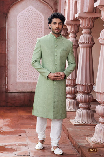 Elegant Green Color Art Silk Fabric Sherwani