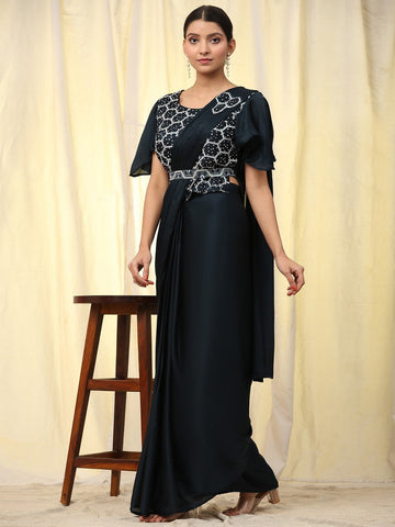 Wonderful Black Color Satin Fabric Readymade Saree