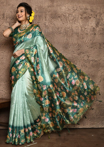 Pleasing Green Color Silk Fabric Casual Saree