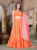 Captivating Orange Color Organza Fabric Designer Lehenga