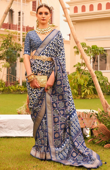 Striking Blue Color Silk Fabric Partywear Saree