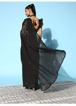 Lovely Black Color Georgette Fabric Partywear Saree