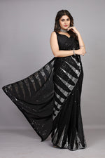 Dazzling Black Color Georgette Fabric Partywear Saree