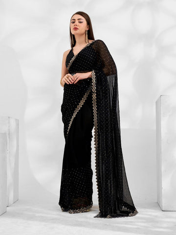 Beauteous Black Color Chiffon Fabric Designer Saree
