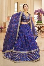 Amazing Blue Color Organza Fabric Wedding Lehenga