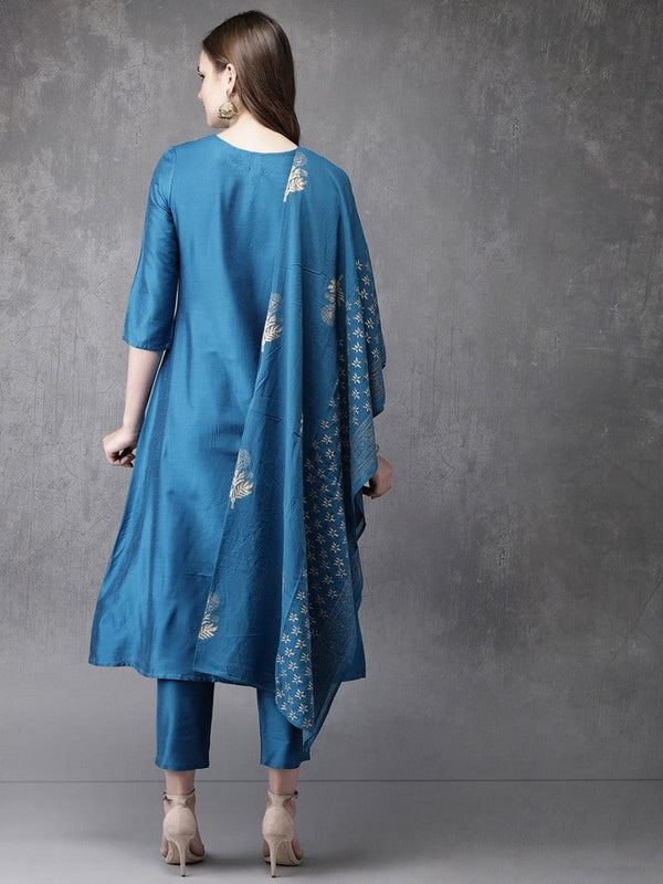 Amazing Turquoise Color Cotton Fabric Casual Suit