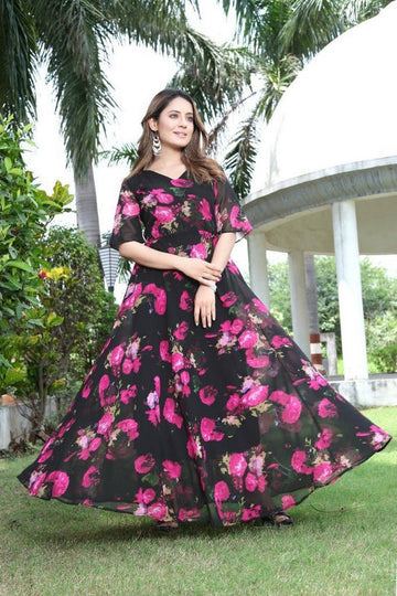 Classy Black Color Georgette Fabric Gown