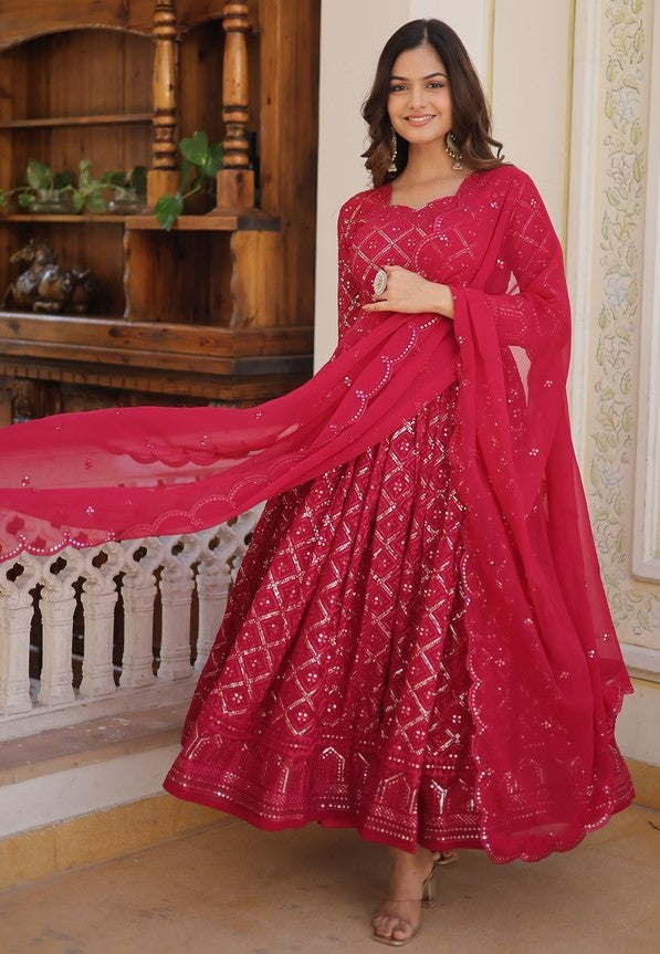Lovely Pink Color Georgette Fabric Gown