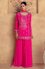 Amazing Pink Color Silk Fabric Plazzo Suit