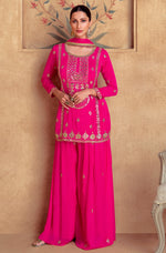 Amazing Pink Color Silk Fabric Plazzo Suit