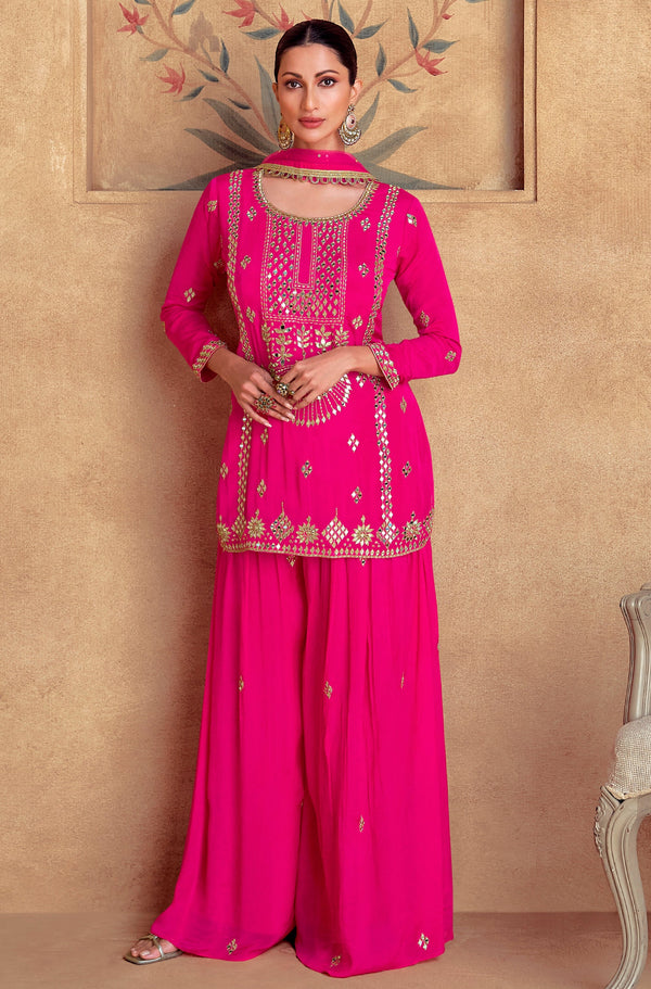 Amazing Pink Color Silk Fabric Plazzo Suit