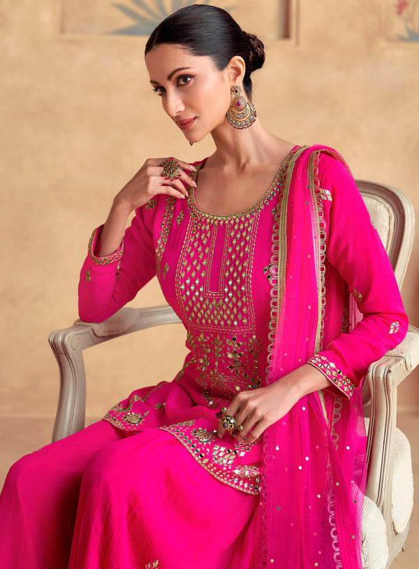 Amazing Pink Color Silk Fabric Plazzo Suit