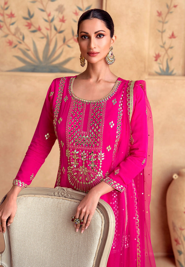 Amazing Pink Color Silk Fabric Plazzo Suit