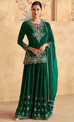 Amazing Green Color Silk Fabric Plazzo Suit