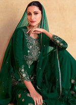 Amazing Green Color Silk Fabric Plazzo Suit