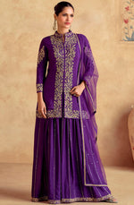 Amazing Purple Color Silk Fabric Plazzo Suit