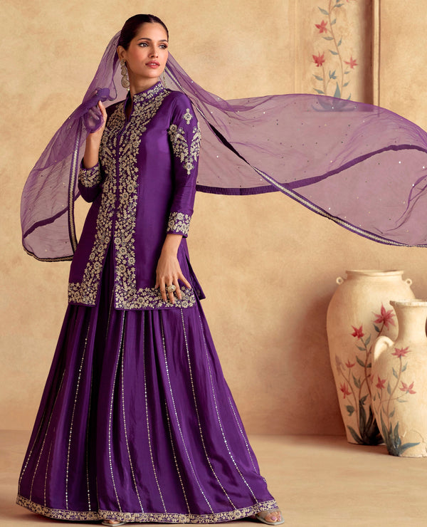 Amazing Purple Color Silk Fabric Plazzo Suit